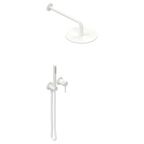 Immagine di Flaminia LOOK set doccia con miscelatore monocomando ad incasso, deviatore, soffione a parete Ø 25 cm e doccetta, colore bianco latte finitura opaco LQ2550LAT