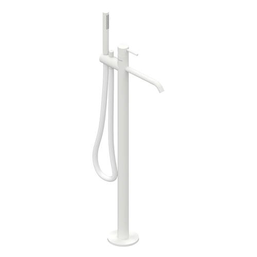 Immagine di Flaminia LOOK miscelatore monocomando free standing per vasca, con deviatore, supporto e doccetta e flessibile, corpo incasso incluso, colore bianco latte finitura opaco LQ2580LAT