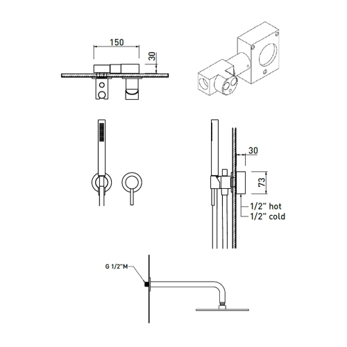 Immagine di Flaminia LOOK set doccia con miscelatore monocomando ad incasso, deviatore, soffione a parete Ø 25 cm e doccetta, colore bianco latte finitura opaco LQ2550LAT