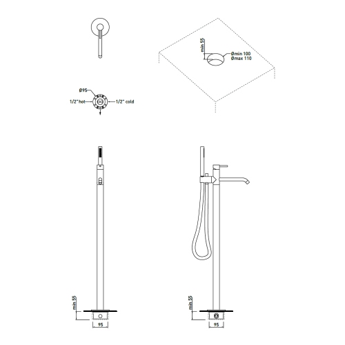 Immagine di Flaminia LOOK miscelatore monocomando free standing per vasca, con deviatore, supporto e doccetta e flessibile, corpo incasso incluso, colore bianco latte finitura opaco LQ2580LAT