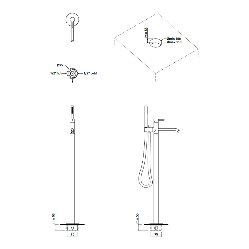 Immagine di Flaminia LOOK miscelatore monocomando free standing per vasca, con deviatore, supporto e doccetta e flessibile, corpo incasso incluso, colore bianco latte finitura opaco LQ2580LAT
