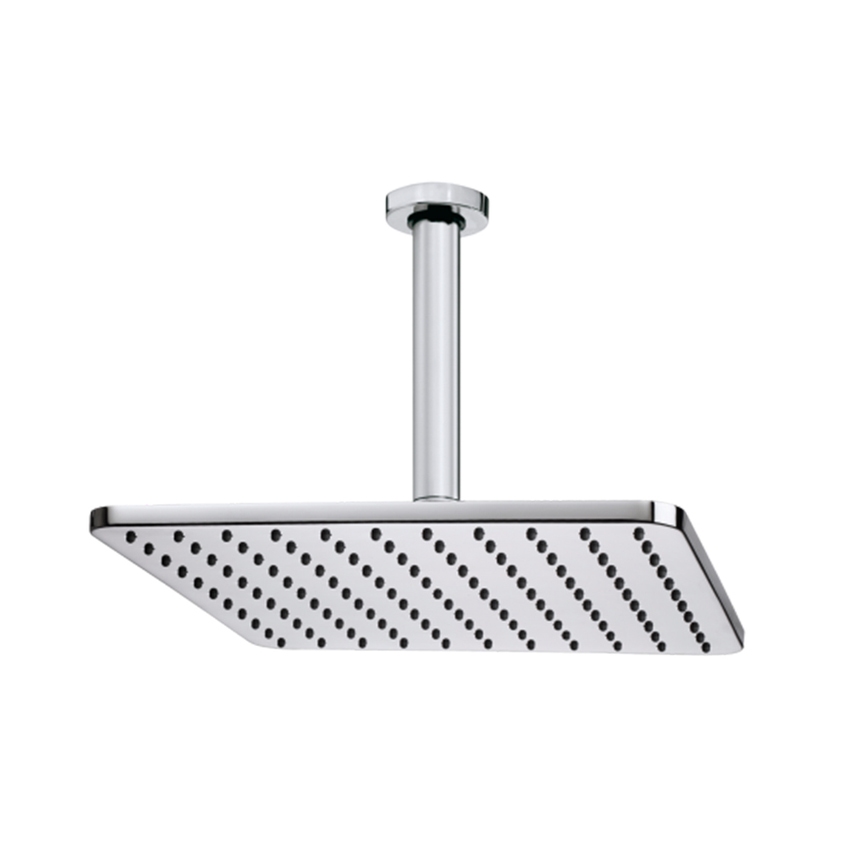 Immagine di Bossini COSMO soffione quadrato 28 cm, in ottone, con braccio doccia verticale, colore bianco finitura opaco H30598G00045009