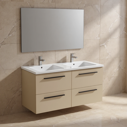 Immagine di Ideal Standard I.LIFE B set L.120 cm con mobile sottolavabo, colore sabbia finitura opaco, lavabo colore bianco finitura lucido, specchio rettangolare T5278NF+T460201