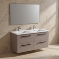 Immagine di Ideal Standard I.LIFE B set L.120 cm con mobile sottolavabo, colore greige finitura opaco, lavabo colore bianco finitura lucido, specchio rettangolare T5278NH+T460201