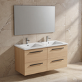 Immagine di Ideal Standard I.LIFE B set L.120 cm con mobile sottolavabo, finitura quercia chiara, lavabo colore bianco finitura lucido, specchio rettangolare T5278NX+T460201