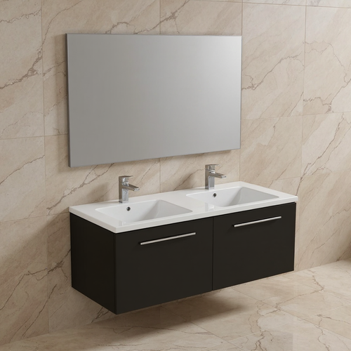Immagine di Ideal Standard I.LIFE B set L.120 cm con mobile sottolavabo, colore grigio carbonio finitura opaco, lavabo, colore bianco finitura lucido, specchio rettangolare T5277NV+T460201