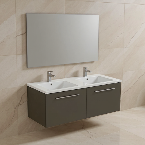 Immagine di Ideal Standard I.LIFE B set L.120 cm con mobile sottolavabo, colore grigio quarzo finitura opaco, lavabo, colore bianco finitura lucido, specchio rettangolare T5277NG+T460201