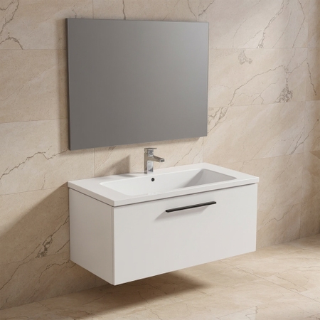 Immagine di Ideal Standard I.LIFE B set L.100 cm con mobile sottolavabo, colore bianco finitura opaco, lavabo, colore bianco finitura lucido, specchio rettangolare T5275DU+T460301
