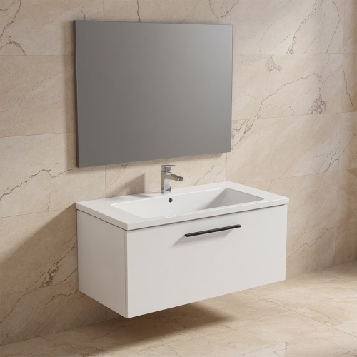 Immagine di Ideal Standard I.LIFE B set L.100 cm con mobile sottolavabo, colore bianco finitura opaco, lavabo, colore bianco finitura lucido, specchio rettangolare T5275DU+T460301