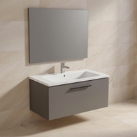 Immagine di Ideal Standard I.LIFE B set L.100 cm con mobile sottolavabo, colore grigio quarzo finitura opaco, lavabo, colore bianco finitura lucido, specchio rettangolare T5275NG+T460301