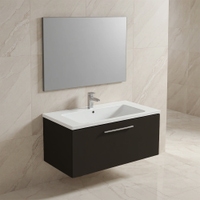 Immagine di Ideal Standard I.LIFE B set L.100 cm con mobile sottolavabo, colore grigio carbonio finitura opaco, lavabo, colore bianco finitura lucido, specchio rettangolare T5275NV+T460301