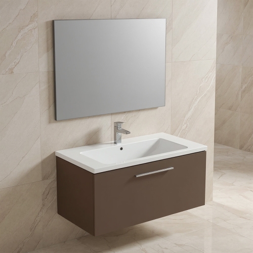 Immagine di Ideal Standard I.LIFE B set L.100 cm con mobile sottolavabo, colore greige finitura opaco, lavabo, colore bianco finitura lucido, specchio rettangolare T5275NH+T460301