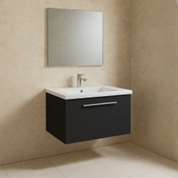 Immagine di Ideal Standard I.LIFE B set L.80 cm con mobile sottolavabo, colore grigio carbonio finitura opaco, lavabo, colore bianco finitura lucido, specchio rettangolare T5271NV+T460401