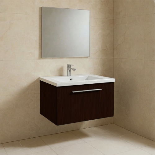 Immagine di Ideal Standard I.LIFE B set L.80 cm con mobile sottolavabo, finitura quercia scura, lavabo, colore bianco finitura lucido, specchio rettangolare T5271NW+T460401