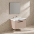 Immagine di Ideal Standard I.LIFE B set L.80 cm con mobile sottolavabo, colore sabbia finitura opaco, lavabo, colore bianco finitura lucido, specchio rettangolare T5271NF+T460401
