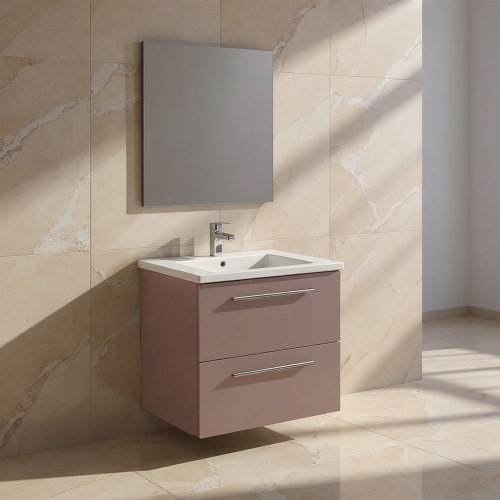 Immagine di Ideal Standard I.LIFE B set L.60 cm con mobile sottolavabo, colore greige finitura opaco, lavabo, colore bianco finitura lucido, specchio rettangolare T5270NH+T460501