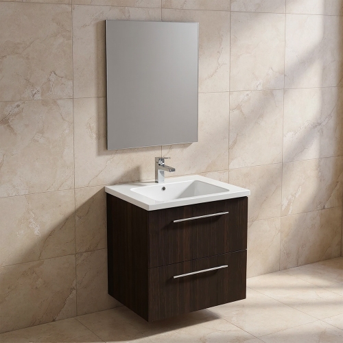 Immagine di Ideal Standard I.LIFE B set L.60 cm con mobile sottolavabo, finitura quercia scura, lavabo, colore bianco finitura lucido, specchio rettangolare T5270NW+T460501