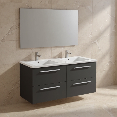 Immagine di Ideal Standard I.LIFE B set L.120 cm con mobile sottolavabo, colore grigio carbonio finitura opaco, lavabo colore bianco finitura lucido, specchio rettangolare T5278NV+T460201