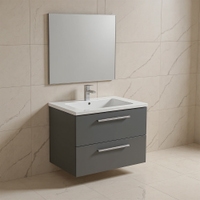 Immagine di Ideal Standard I.LIFE B set L.80 cm con mobile sottolavabo, colore grigio quarzo finitura opaco, lavabo, colore bianco finitura lucido, specchio rettangolare T5272NG+T460401