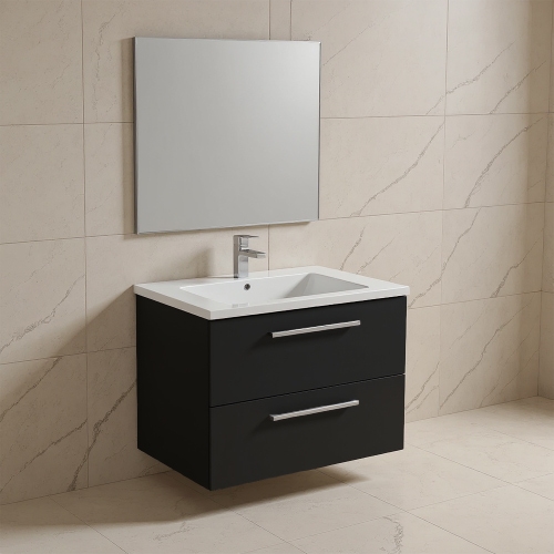 Immagine di Ideal Standard I.LIFE B set L.80 cm con mobile sottolavabo, colore grigio carbonio finitura opaco, lavabo, colore bianco finitura lucido, specchio rettangolare T5272NV+T460401