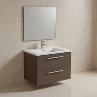 Immagine di Ideal Standard I.LIFE B set L.80 cm con mobile sottolavabo, colore greige finitura opaco, lavabo, colore bianco finitura lucido, specchio rettangolare T5272NH+T460401