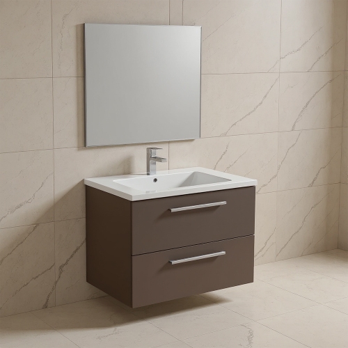 Immagine di Ideal Standard I.LIFE B set L.80 cm con mobile sottolavabo, colore greige finitura opaco, lavabo, colore bianco finitura lucido, specchio rettangolare T5272NH+T460401