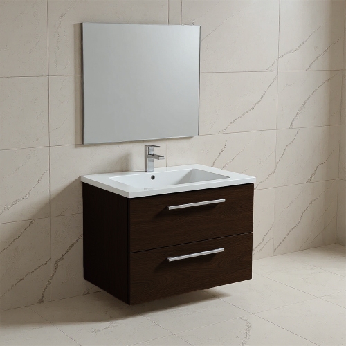 Immagine di Ideal Standard I.LIFE B set L.80 cm con mobile sottolavabo, finitura quercia scura, lavabo, colore bianco finitura lucido, specchio rettangolare T5272NW+T460401