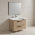 Immagine di Ideal Standard I.LIFE B set L.80 cm con mobile sottolavabo, finitura quercia chiara, lavabo, colore bianco finitura lucido, specchio rettangolare T5272NX+T460401