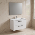 Immagine di Ideal Standard I.LIFE B set L.100 cm con mobile sottolavabo, colore bianco finitura opaco, lavabo, colore bianco finitura lucido, specchio rettangolare T5276DU+T460301