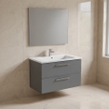 Immagine di Ideal Standard I.LIFE B set L.100 cm con mobile sottolavabo, colore grigio quarzo finitura opaco, lavabo, colore bianco finitura lucido, specchio rettangolare T5276NG+T460301