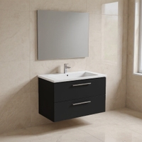 Immagine di Ideal Standard I.LIFE B set L.100 cm con mobile sottolavabo, colore grigio carbonio finitura opaco, lavabo, colore bianco finitura lucido, specchio rettangolare T5276NV+T460301