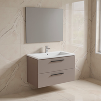 Immagine di Ideal Standard I.LIFE B set L.100 cm con mobile sottolavabo, colore greige finitura opaco, lavabo, colore bianco finitura lucido, specchio rettangolare T5276NH+T460301