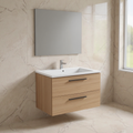 Immagine di Ideal Standard I.LIFE B set L.100 cm con mobile sottolavabo, finitura quercia chiara, lavabo, colore bianco finitura lucido, specchio rettangolare T5276NX+T460301