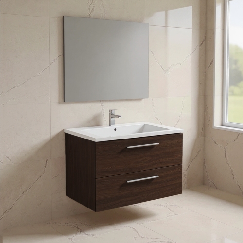 Immagine di Ideal Standard I.LIFE B set L.100 cm con mobile sottolavabo, finitura quercia scura, lavabo, colore bianco finitura lucido, specchio rettangolare T5276NW+T460301