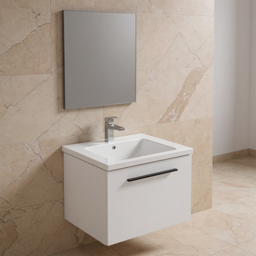 Immagine di Ideal Standard I.LIFE B set L.60 cm con mobile sottolavabo, colore bianco finitura opaco, lavabo, colore bianco finitura lucido, specchio rettangolare T5269DU+T460501