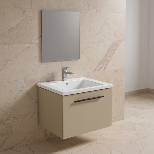 Immagine di Ideal Standard I.LIFE B set L.60 cm con mobile sottolavabo, colore sabbia finitura opaco, lavabo, colore bianco finitura lucido, specchio rettangolare T5269NF+T460501