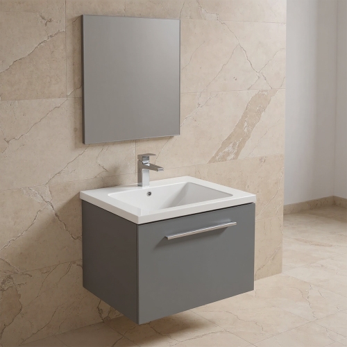 Immagine di Ideal Standard I.LIFE B set L.60 cm con mobile sottolavabo, colore grigio quarzo finitura opaco, lavabo, colore bianco finitura lucido, specchio rettangolare T5269NG+T460501
