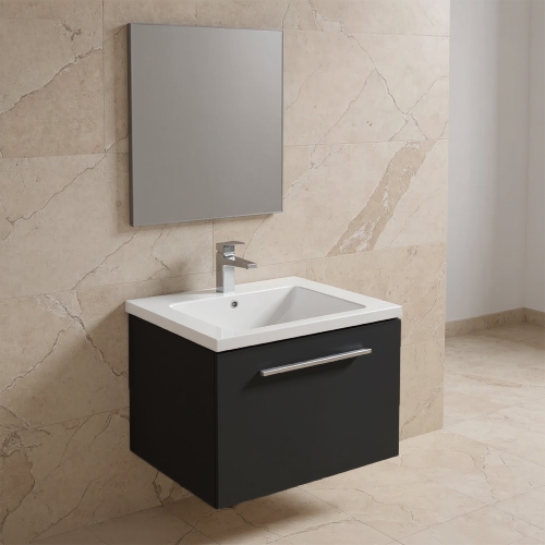 Immagine di Ideal Standard I.LIFE B set L.60 cm con mobile sottolavabo, colore grigio carbonio finitura opaco, lavabo, colore bianco finitura lucido, specchio rettangolare T5269NV+T460501