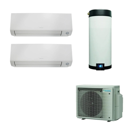 Immagine di Daikin MULTI+ sistema per raffrescamento, riscaldamento e acqua calda sanitaria con serbatoio da 120 L | unità esterna 5.2 kW | unità interne Perfera 9000+9000 BTU 4MWXM52A9-EKHWET120BV3-FTXM[25|25]A