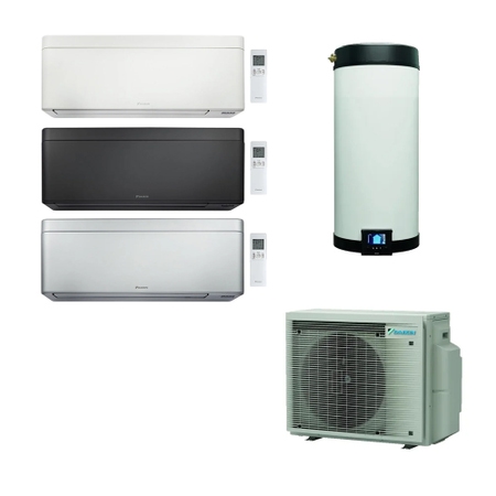 Immagine di Daikin MULTI+ sistema per raffrescamento, riscaldamento e acqua calda sanitaria con serbatoio da 90 L | unità esterna 5.2 kW | unità interne 5000+5000+12000 4MWXM52A+EKHWET90BV3+CTXA15CW+CTXA15CB+FTXA35CS