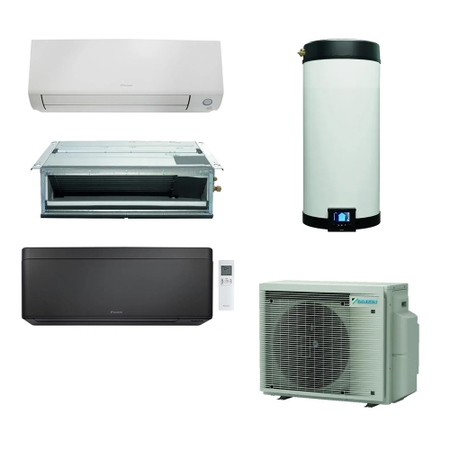 Immagine di Daikin MULTI+ sistema per raffrescamento, riscaldamento e acqua calda sanitaria con serbatoio da 90 L | unità esterna 5.2 kW | unità interne 5000+9000+7000 4MWXM52A+EKHWET90BV3+CTXM15A+FDXM25F9+FTXA20CB