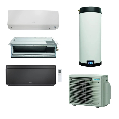 Immagine di Daikin MULTI+ sistema per raffrescamento, riscaldamento e acqua calda sanitaria con serbatoio da 120 L | unità esterna 5.2 kW | unità interne 5000+9000+7000 4MWXM52A+EKHWET120BV3+CTXM15A+FDXM25F9+FTXA20CB