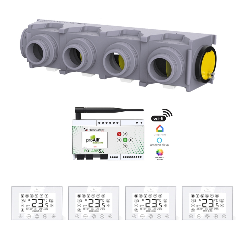 Immagine di Tecnosystemi PROAIR PACK CAB LILLA 4 con plenum Eolo Mini, centralina Polaris 5X e 4 cronotermostati Stealth 3X GAD400376