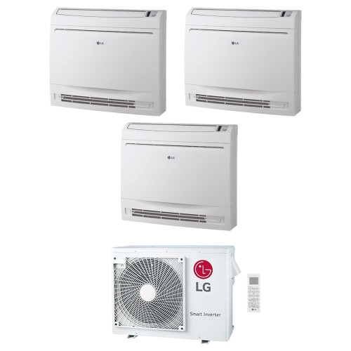 Immagine di LG CONSOLE R32 Climatizzatore console da pavimento trial split inverter bianco | unità esterna 7 kW unità interne 9000+9000+9000 BTU MU4R25.U22+UQ[09|09|09]F.NA0