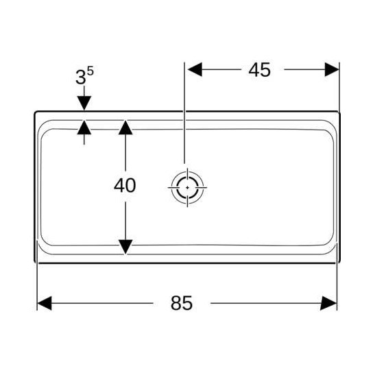 Immagine di Geberit PUBLICA ELLEBORO lavabo a canale L.90 cm, senza foro rubinetteria e senza troppopieno, colore bianco finitura lucido 500.899.00.1