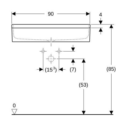 Immagine di Geberit PUBLICA ELLEBORO lavabo a canale L.90 cm, senza foro rubinetteria e senza troppopieno, colore bianco finitura lucido 500.899.00.1