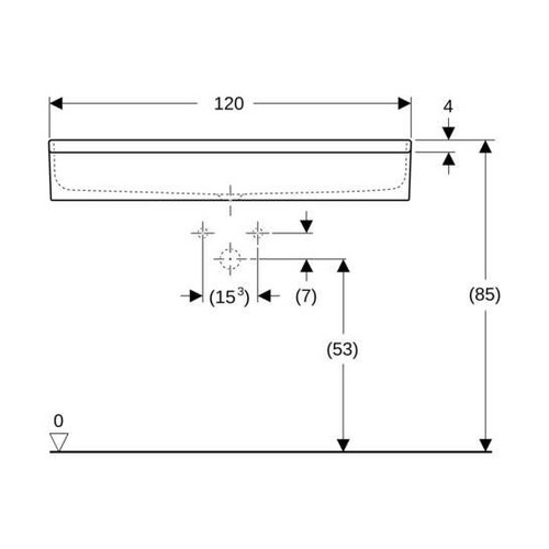 Immagine di Geberit PUBLICA ELLEBORO lavabo a canale L.120 cm, senza foro rubinetteria e senza troppopieno, colore bianco finitura lucido 500.898.00.1