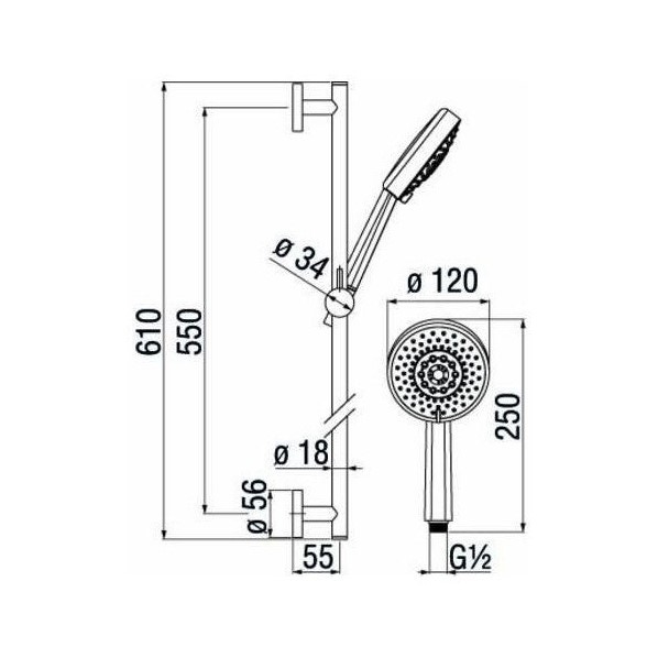 Immagine di Nobili Asta murale con presa acqua, supporto doccetta scorrevole e orientabile, doccetta 4 getti e flessibile 150 cm, finitura cromo AD140/54CR