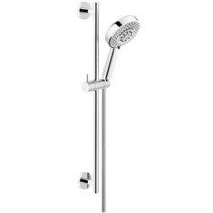 Immagine di Nobili Asta murale con presa acqua, supporto doccetta scorrevole e orientabile, doccetta 4 getti e flessibile 150 cm, finitura cromo AD140/54CR