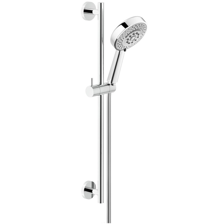 Immagine di Nobili Asta murale con presa acqua, supporto doccetta scorrevole e orientabile, doccetta 4 getti e flessibile 150 cm, finitura cromo AD140/54CR